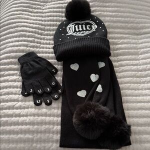 Juicy Couture Black and Silver Kids Hat Set